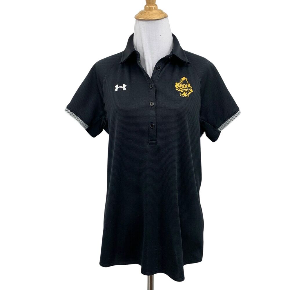 Under Armour Polo Shirt Womens M Black HeatGear Rival Embroidered Logo Golf